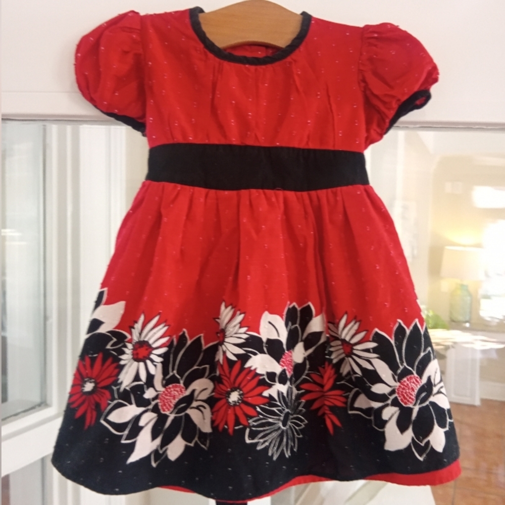 Rare Editions Red and Black Floral Kids Dress